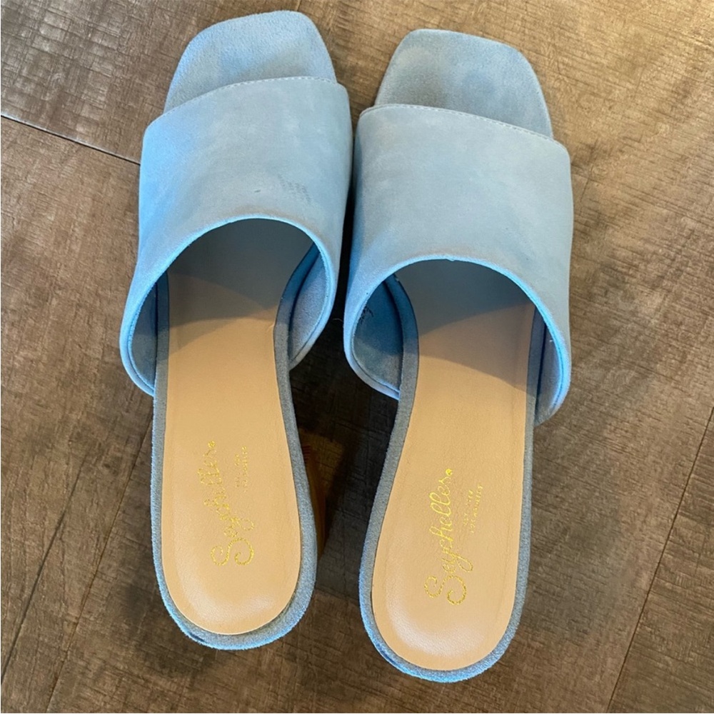Seychelles Light Blue Suede Block Heel Sandals - Picture 6 of 6